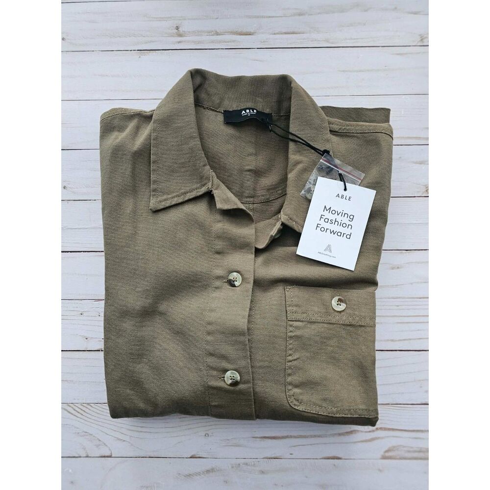 NWT ABLE Women’s M Olive Utility Button Up Shirt Safari Workwear Made in India